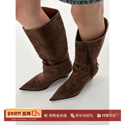 LOSTINECHO秋冬尖头流苏长筒靴
