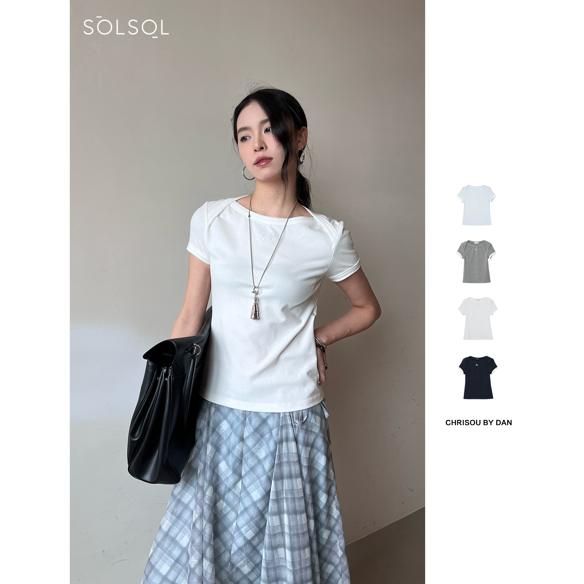 CHRISOU BY DAN 25春夏  花边装饰刺绣直角肩造型T  SOLSOL买手店