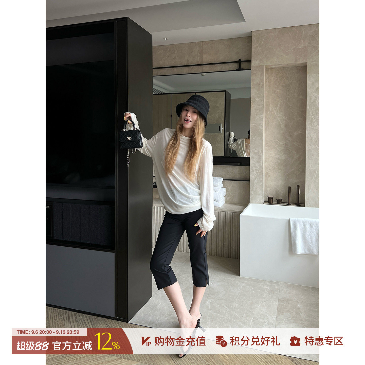 ODTD休闲纯色小脚微弹7分裤