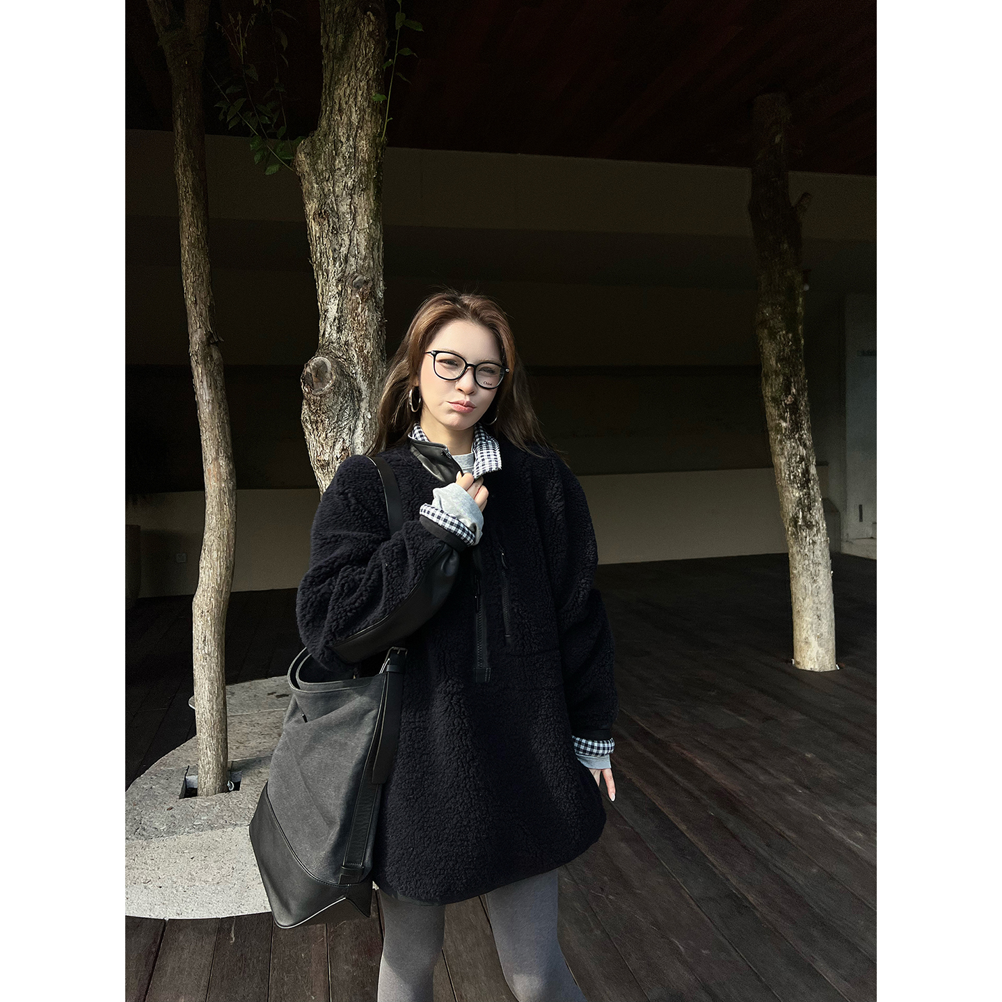 IMMI女士羊羔毛半开门襟立领外套