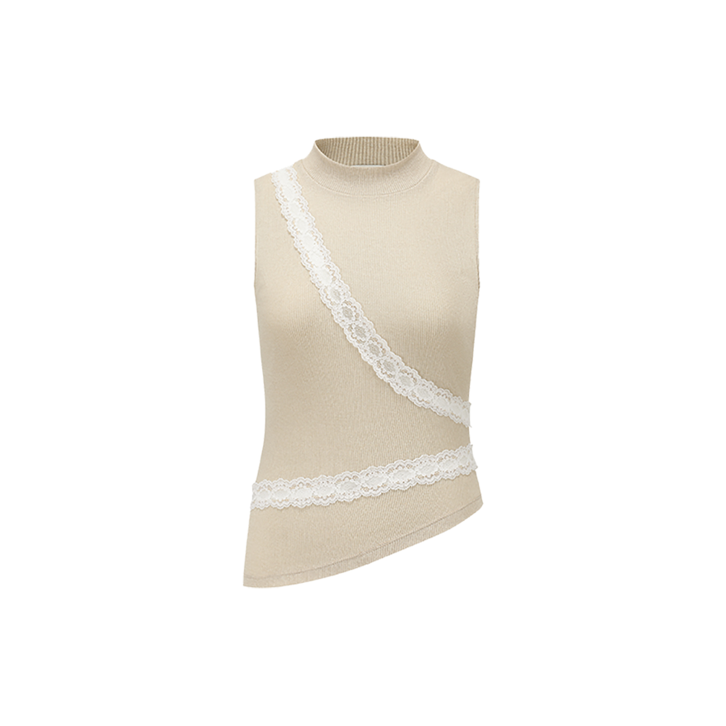 ODTD女士蕾丝装饰小高领背心上衣