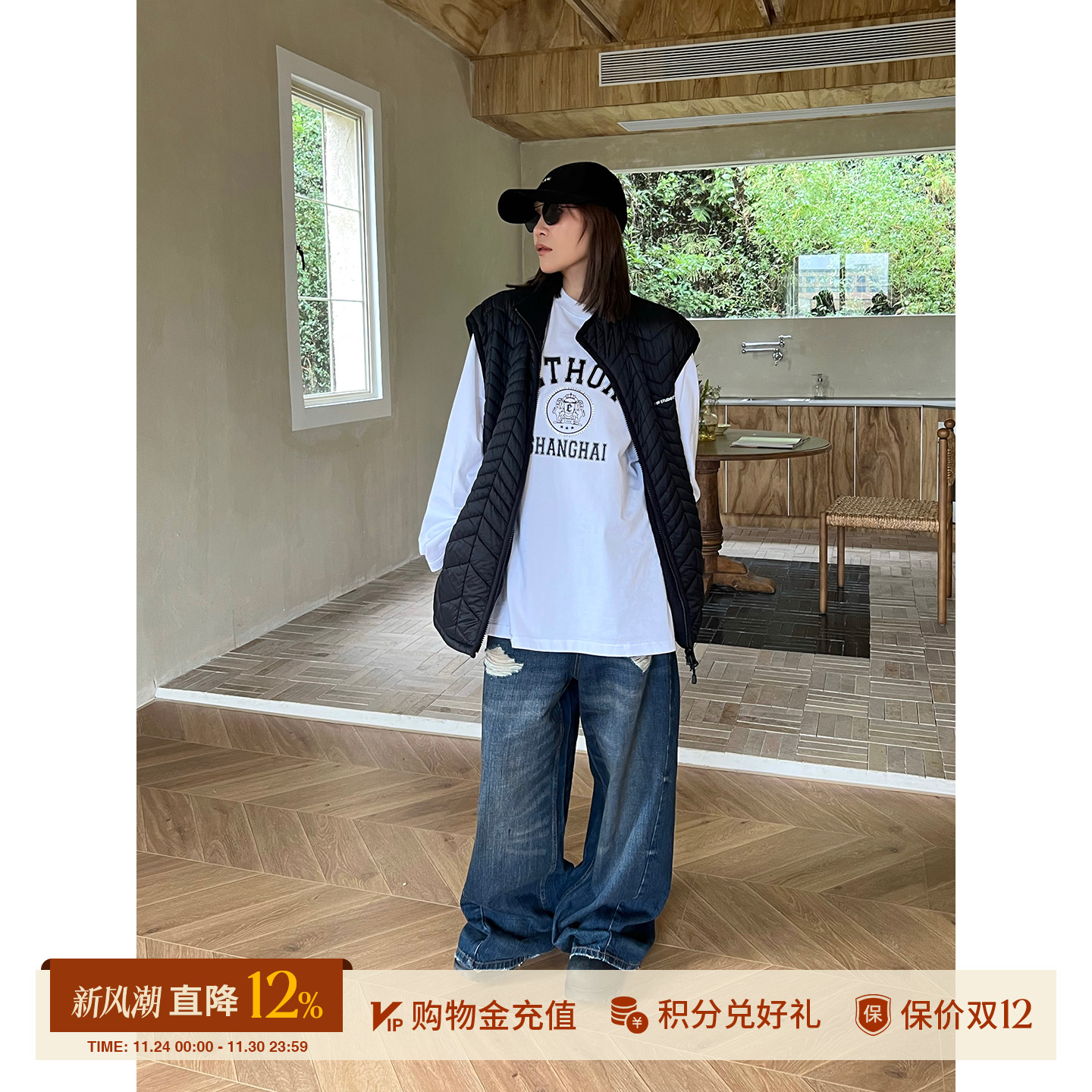 ETHOR秋冬女士休闲绗缝棉服马甲