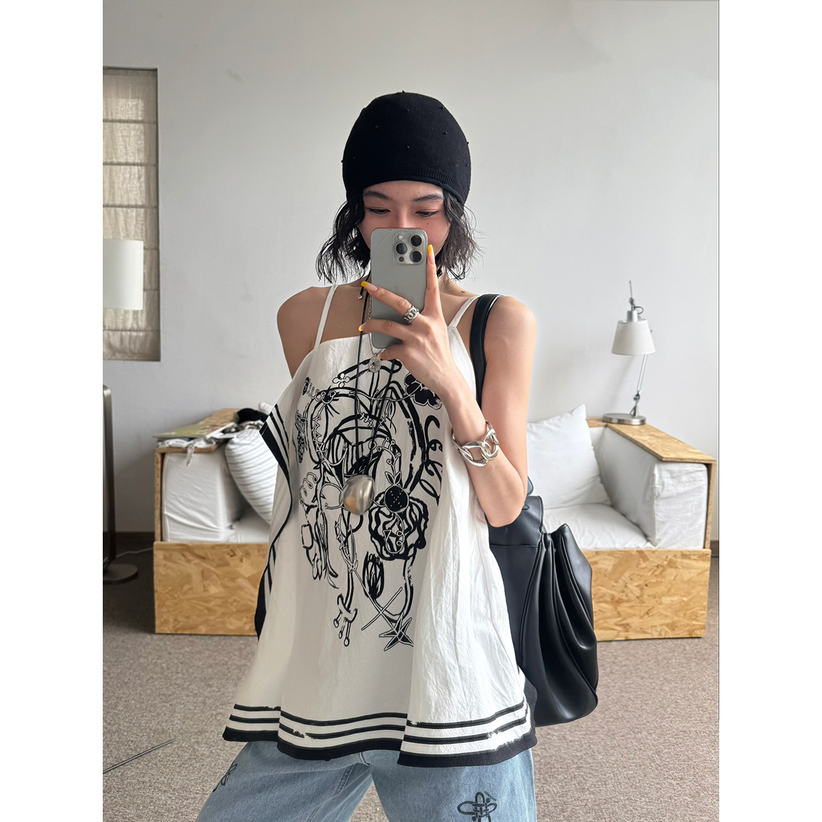 YOEYYOU设计师印花不对称上衣
