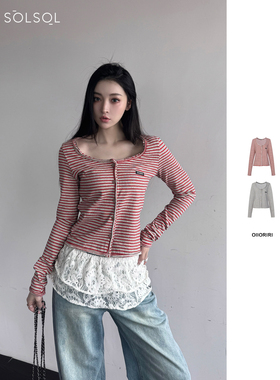 OIIORIRI 设计师品牌 25春夏 条纹U领剪边长袖开衫 SOLSOL买手店