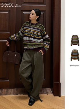 SWAYING/KINT 设计师 25秋冬新品粗支虚线提花大毛衣SOLSOL买手店