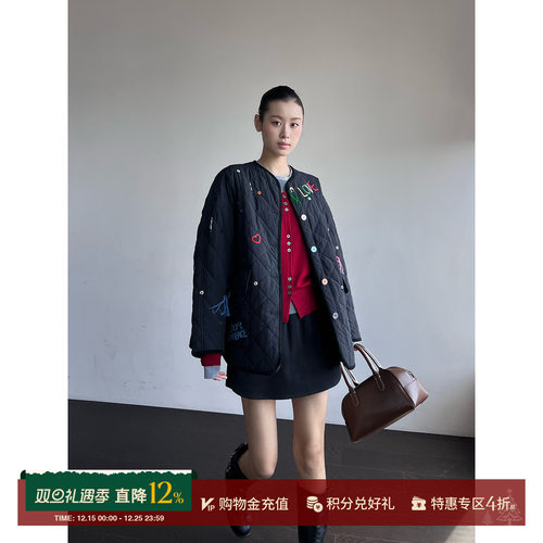 SHORTSENTENCE彩色线饰圆领棉服