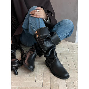 仿裤 ECHO 25秋冬新品 筒堆堆圆头骑士靴SOLSOL 设计师品牌 LOST