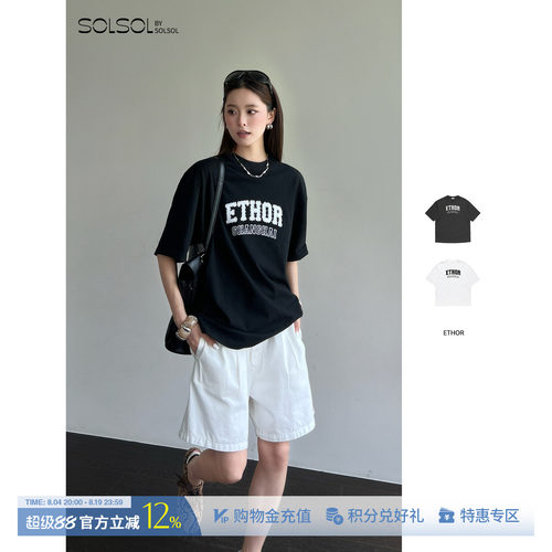 ETHORLogo印花烫钻纯棉短袖T恤
