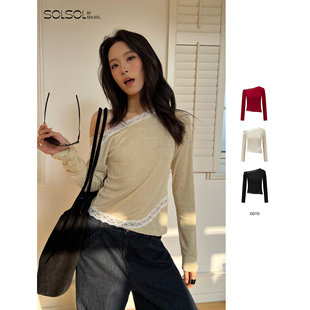 饰斜肩不对称修身 ODTD 蕾丝装 25秋冬新款 上衣SOLSOL 设计师品牌