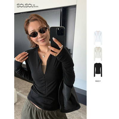 MAKEIF隐形拉链修身长袖T