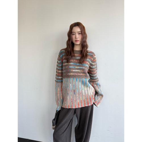SWAYING/KINT 设计师 26早春新品 彩色条纹大毛衣 SOLSOL
