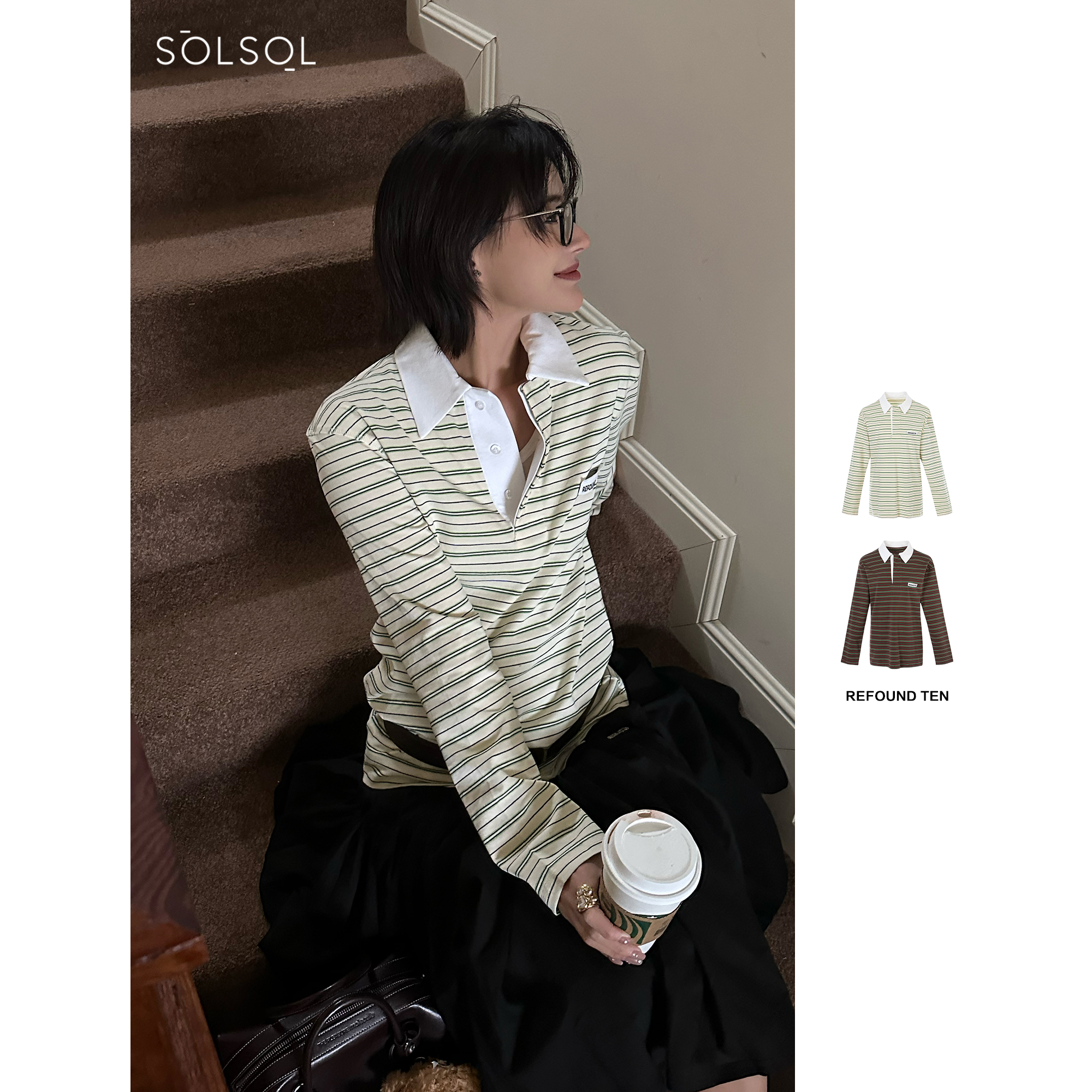 REFOUND TEN 设计师品牌 25春夏基础POLO领条纹长袖 SOLSOL买手店