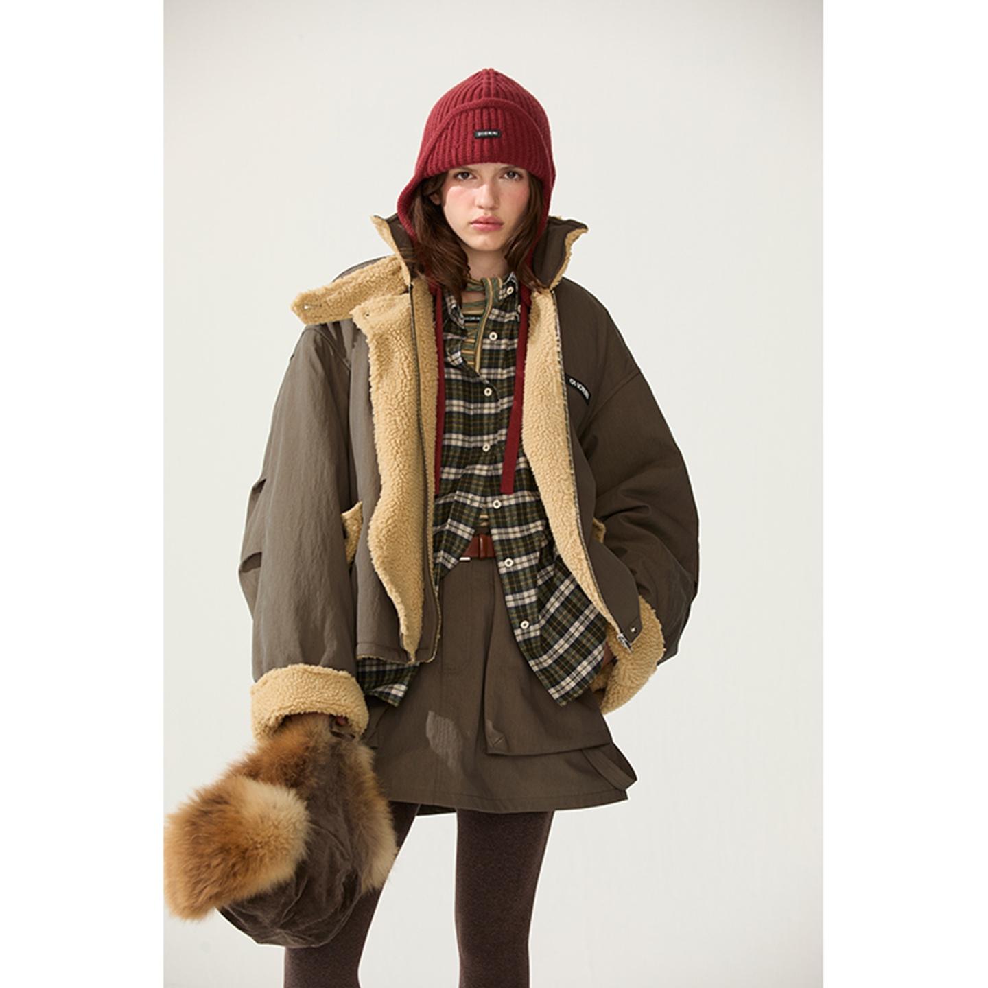 OIIORIRI休闲羊羔毛拼接夹克外套