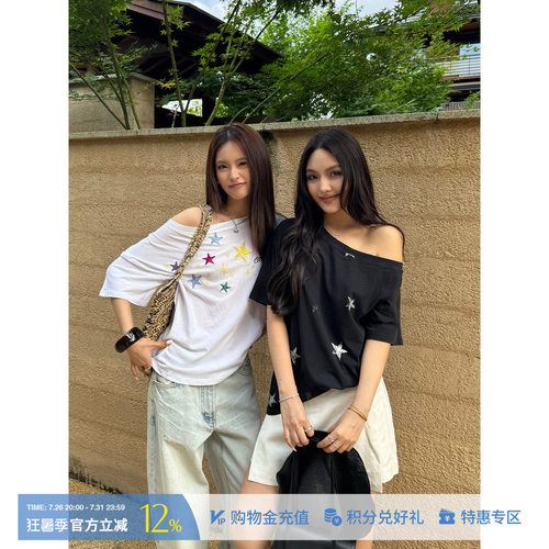 ODTD星星斜肩宽松短/长袖T恤