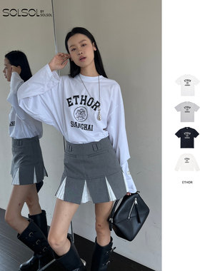 ETHOR 设计师品牌 25秋冬新品 休闲LOGO烫钻T恤长袖上衣 SOLSOL