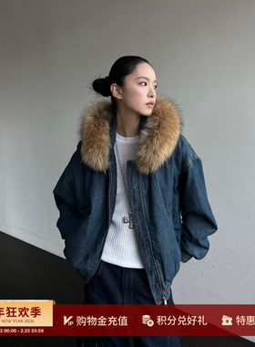 IMMI 设计师品牌25秋冬新品牛仔绗棉毛领连帽夹克外套SOLSOL