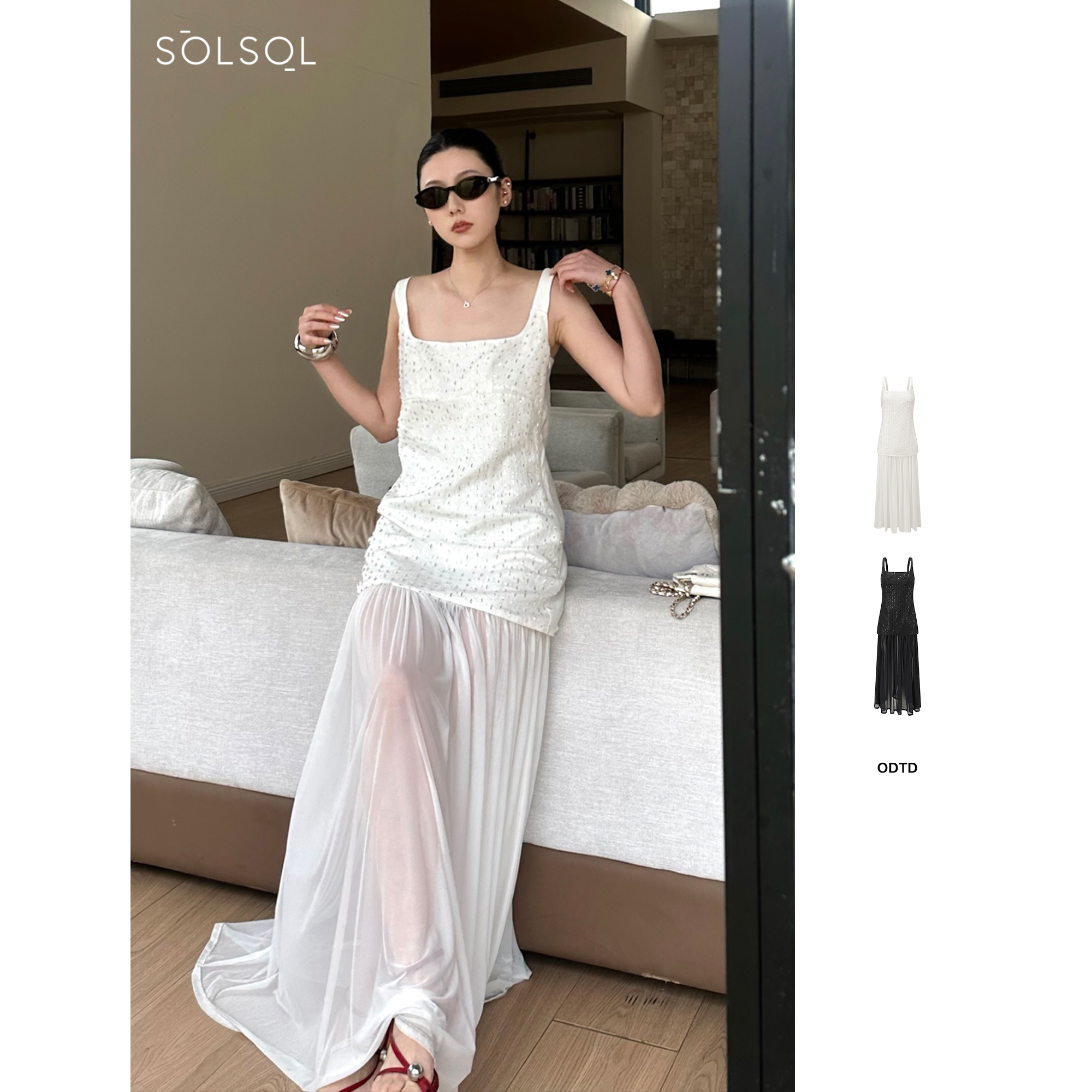 ODTD 设计师 25春夏 立体珠管刺绣拼接薄纱连衣长裙 SOLSOL买手店