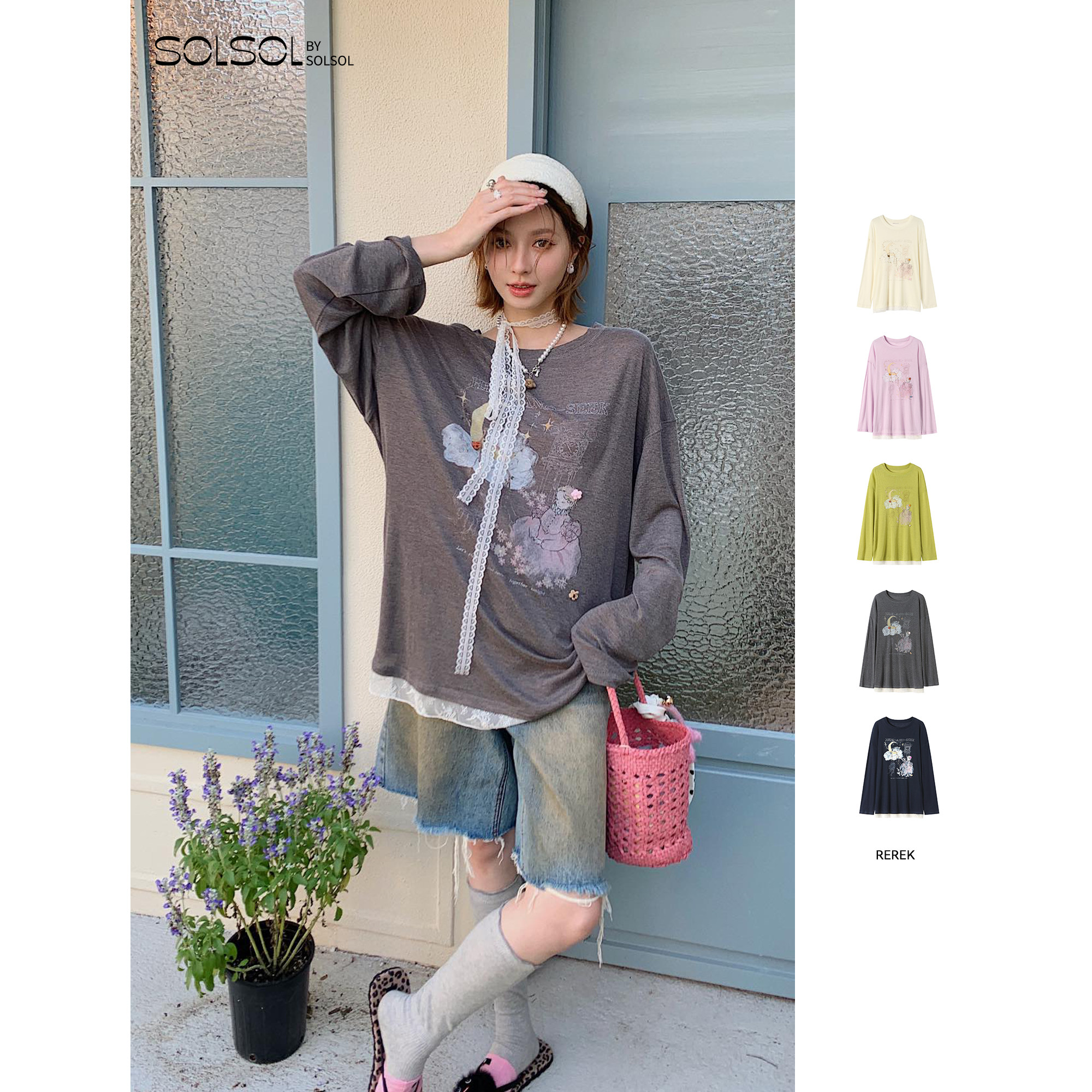 REREK 设计师品牌 25早秋新品梦幻印花圆领轻薄高弹针织T恤SOLSOL,女装/女士精品,T恤,淘宝优惠券,粉丝福利购,淘宝优惠卷