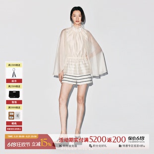 MISS LU26夏季新款订珠花朵装饰立领设计薄纱披风上衣长袖 SOLSOL