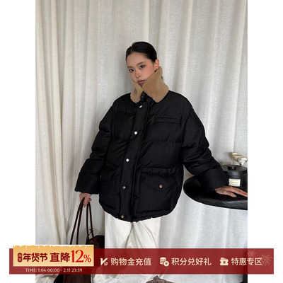 ETHOR保暖皮领绗缝羽绒服外套女