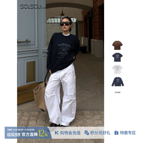 ETHOR武康大楼印花做旧长袖T恤