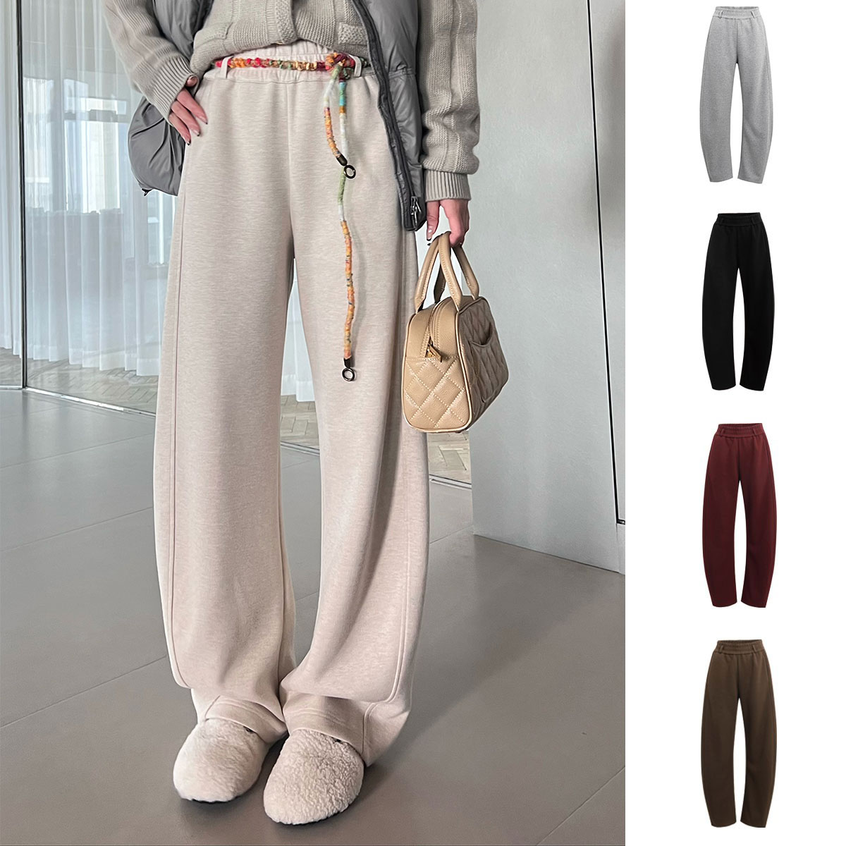 【7折】MAKE IF 秋冬显瘦设计师温暖冬日绵羊毛松弛休闲裤SOLSOL