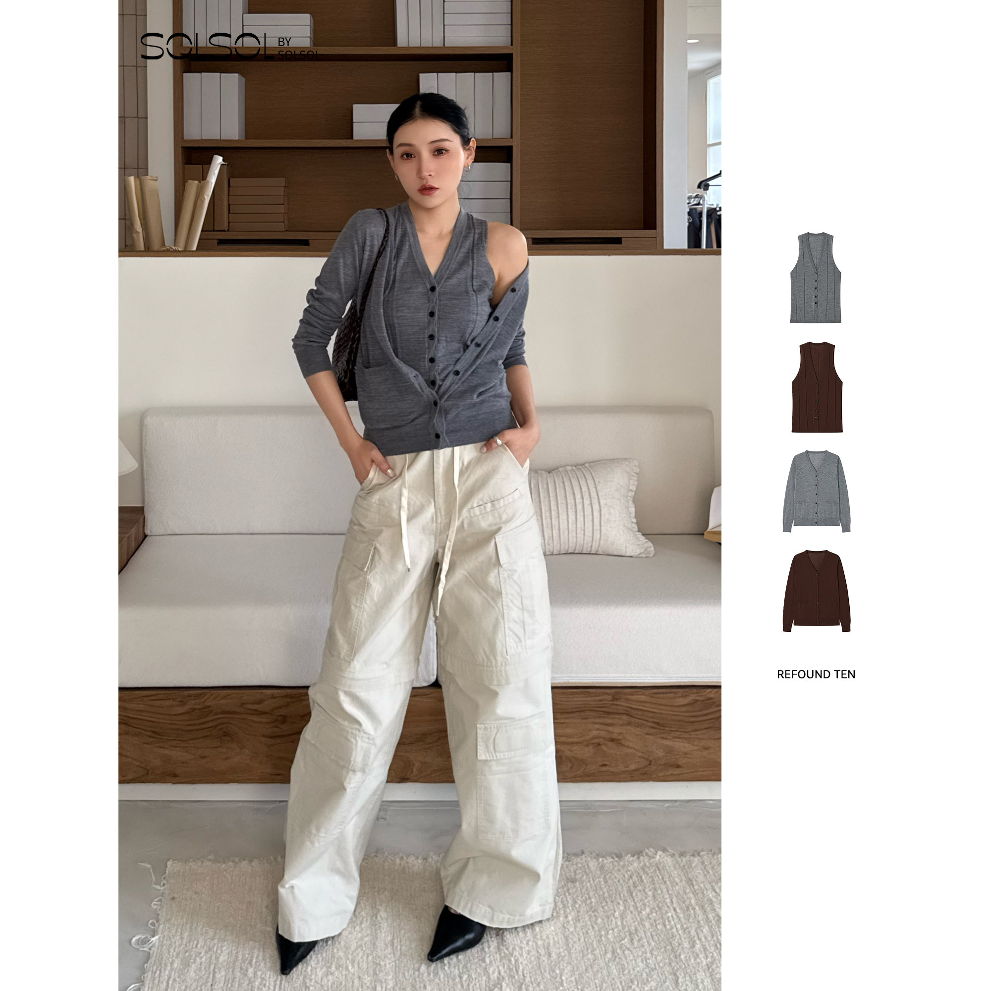 REFOUND TEN 设计师 26春夏新品 羊毛绞花针织马甲/开衫 SOLSOL,女装/女士精品,毛针织衫,淘宝优惠券,粉丝福利购,淘宝优惠卷