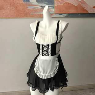 cos大码180斤性感睡衣女微胖mm私房火辣美背花边围裙吊带睡裙显瘦