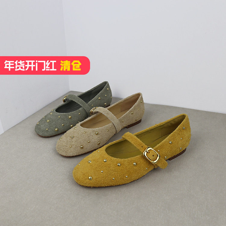 可媚2025新春款圆头长毛绒磨砂牛皮铆钉玛丽珍单鞋女KA25367-286,女鞋,玛丽珍鞋,淘宝优惠券,粉丝福利购,淘宝优惠卷