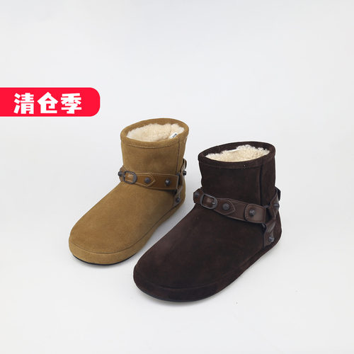 可媚圆头羊反绒铆钉毛绒里雪地靴