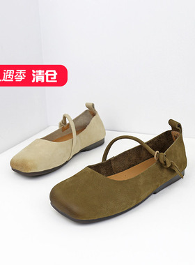 可媚2025新春款方头磨砂牛皮一字式扣带玛丽珍单鞋女KA25364-361