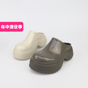 特价II可媚正品春款圆头牛漆皮厚底拖鞋防水台包头拖女KA25378-31