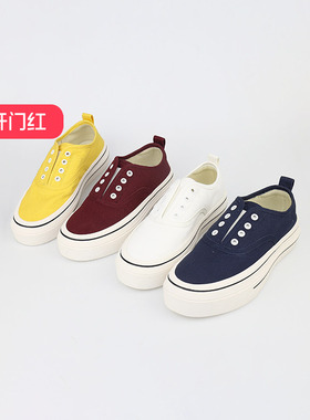 特价II可媚夏款圆头进口布面拼色厚底小白鞋休闲鞋女KB25686-107