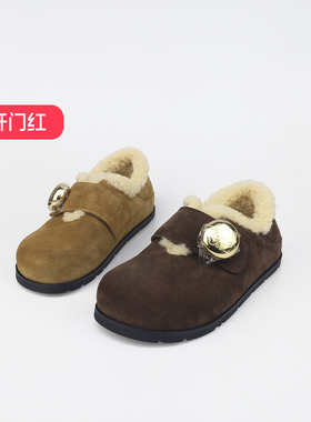 特价II可媚冬款圆头牛反绒金属扣魔术贴毛绒内里雪地靴KC25987-98