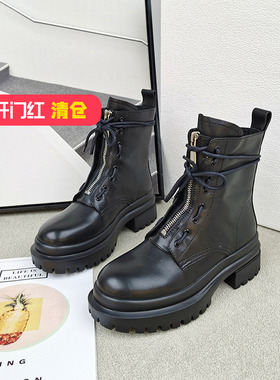 清仓‖可媚正品冬款圆头大头靴牛皮厚底前拉链马丁靴KC21834-368