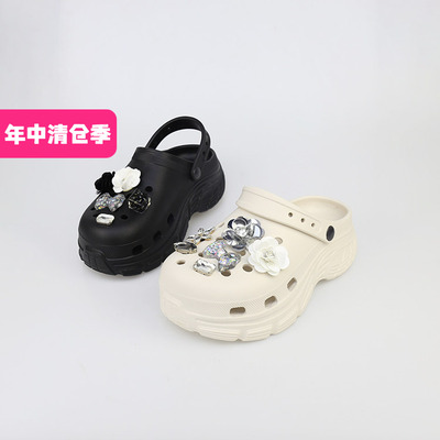 可媚夏款DIY闪钻厚底EVA洞洞鞋女