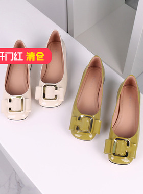 清仓II可媚正品春款方头牛漆皮皮带扣浅口甜美单鞋女KA23225-172