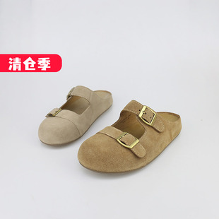 特价 圆头牛反绒皮带扣松糕平底包头拖鞋 女KB25630 366 II可媚夏款