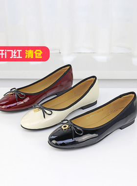 特价II可媚正品春款圆头牛漆皮平底蝴蝶结甜美单鞋女KA24699-318