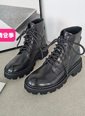 清仓‖可媚正品冬款圆头牛皮系带大头靴防滑厚底马丁靴KC21875-80