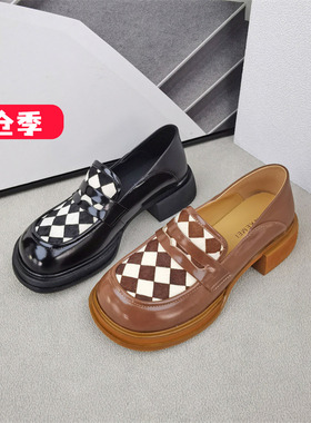 清仓‖可媚正品春款圆头开边珠牛皮防水台大头皮单鞋KA22651-211