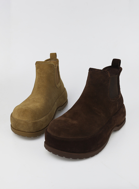 可媚2025新冬款圆头磨砂牛皮防滑牛筋底短靴切尔西女靴KC25924-71