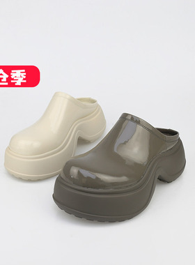 特价II可媚正品春款圆头牛漆皮厚底拖鞋防水台包头拖女KA25378-31