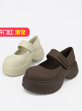 可媚2025新春款圆头丝绸牛皮防滑厚底魔术贴玛丽珍鞋女KA25316-31