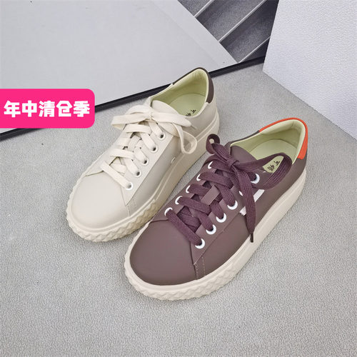 可媚秋牛皮系带休闲鞋小白鞋