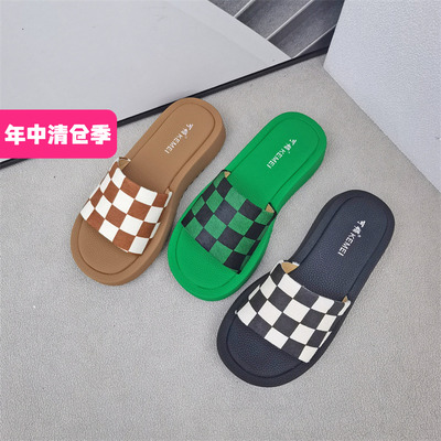 可媚夏羊皮马毛松糕底拖鞋