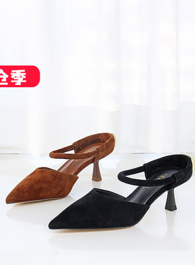 清仓II可媚春款尖头羊猄皮细高跟一字式后空女单鞋子KA24660-278