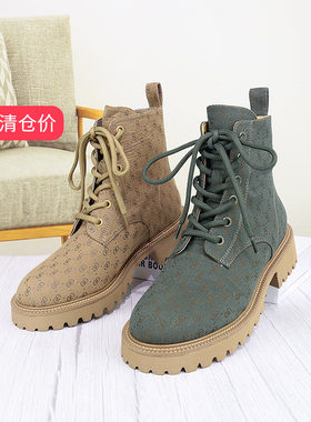 冬款可媚马丁靴短靴碎花正品系带