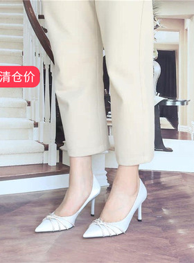 清仓‖可媚正品春款尖头真丝布牛皮水钻细带细高跟单鞋KA2107-06