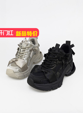 可媚2025新秋款特殊材质拼接网面花饰系带休闲老爹鞋KC25853-298
